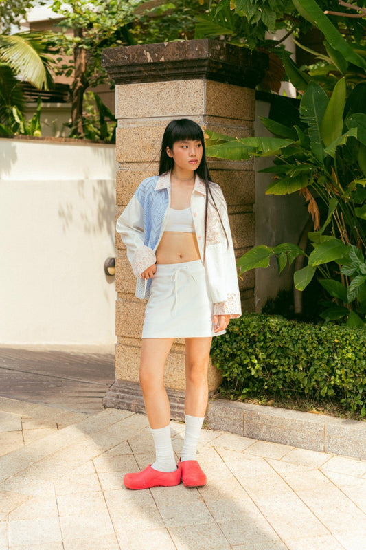 Libe White Sporty Elastic Waistband Mini Skirt (Pre-order)