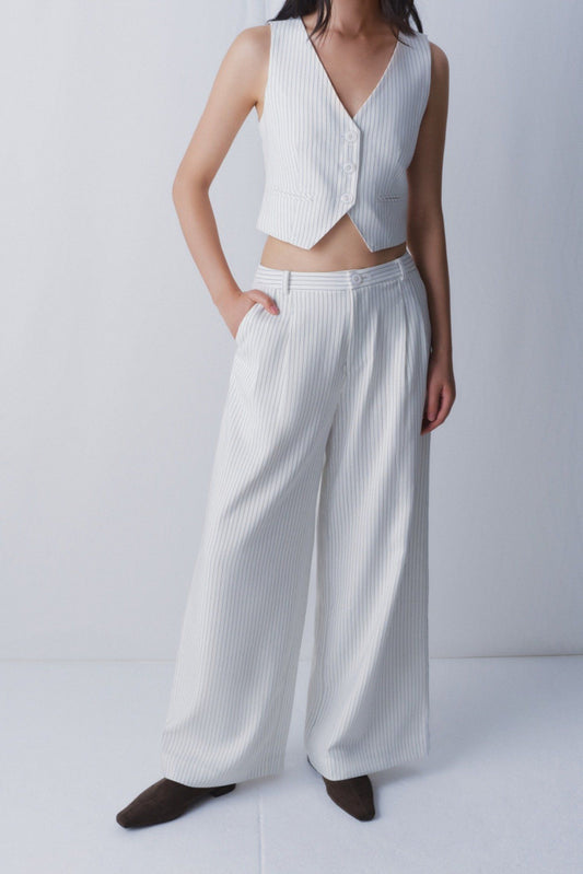 Libe White Wide Leg Trousers (Pre-order)