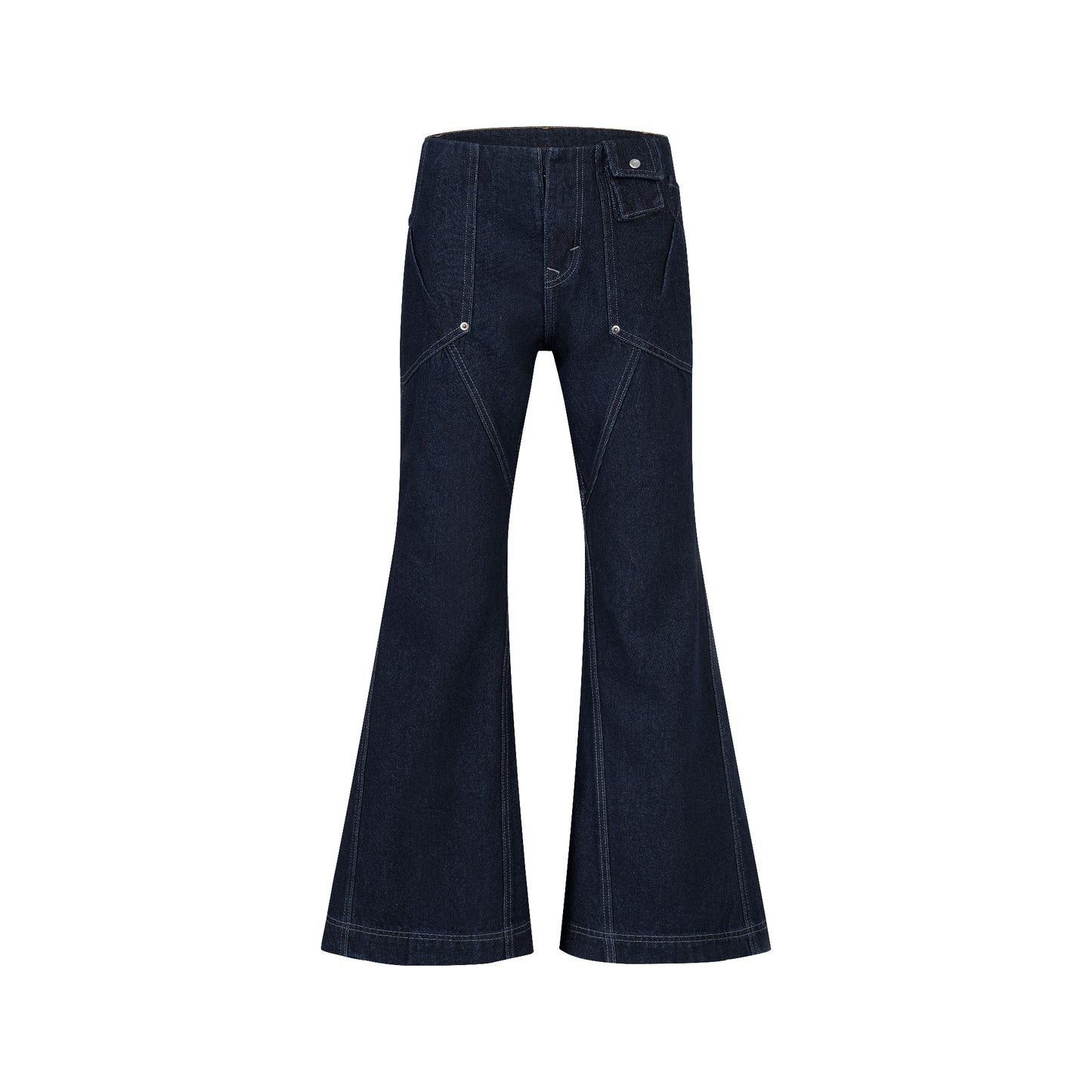 The Beuter Wmns Navy Wide Flare Raw Denim Jeans