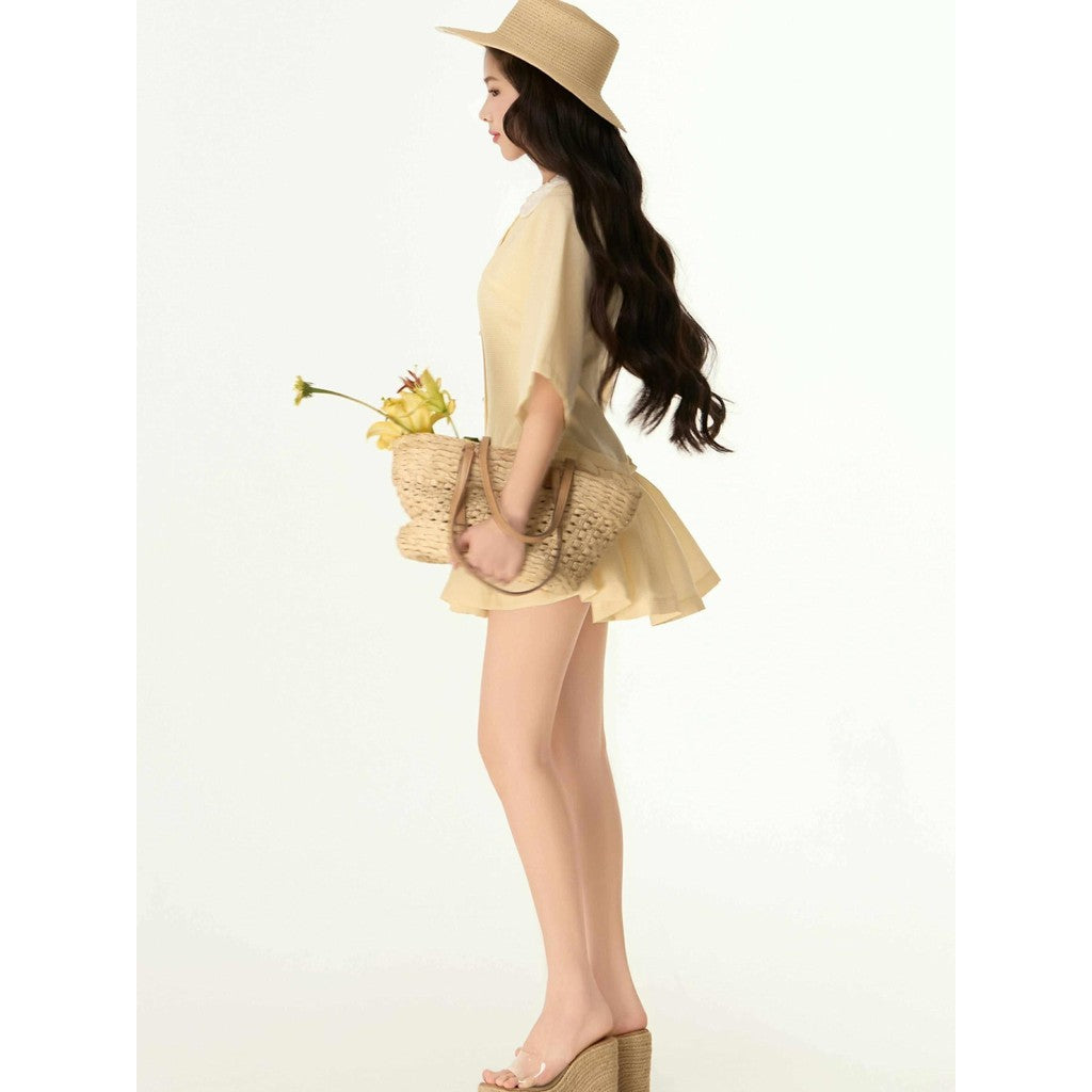 Aguja Xavier Yellow Checkered Cotton Dress (Pre-order)