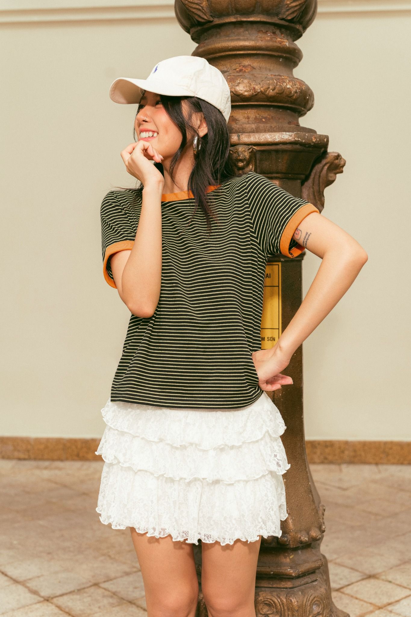 Libe Yellow Neckline Striped Short Sleeve Baby Tee (Pre-order)