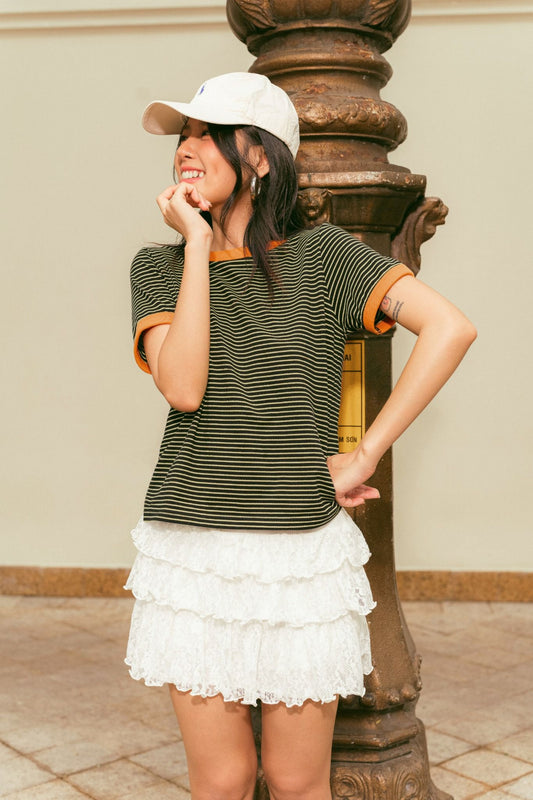 Libe Yellow Neckline Striped Short Sleeve Baby Tee (Pre-order)