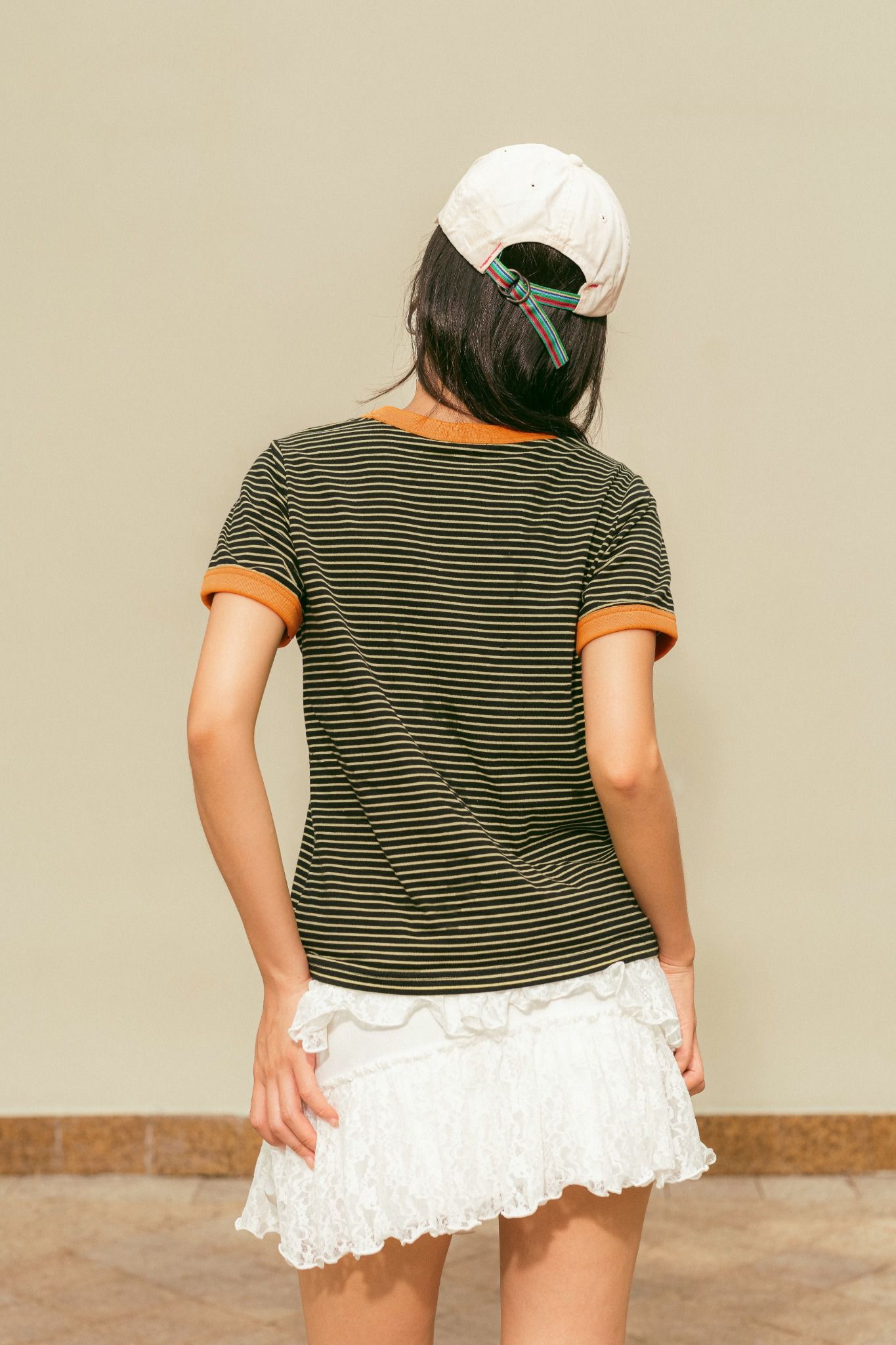 Libe Yellow Neckline Striped Short Sleeve Baby Tee (Pre-order)