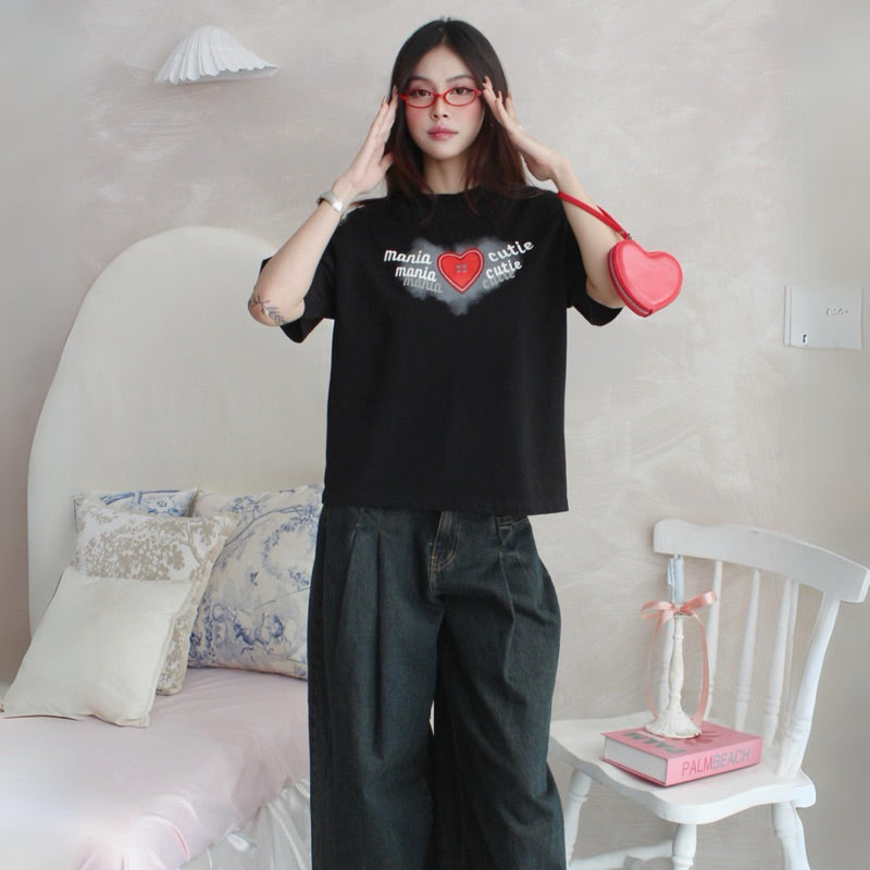 Mania Cutie Red Button Boxy Top