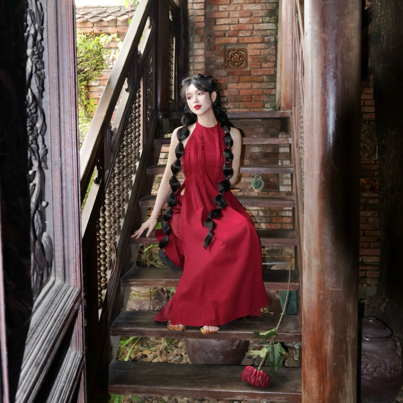 Mania Cutie Hong Xa Ao Dai Set
