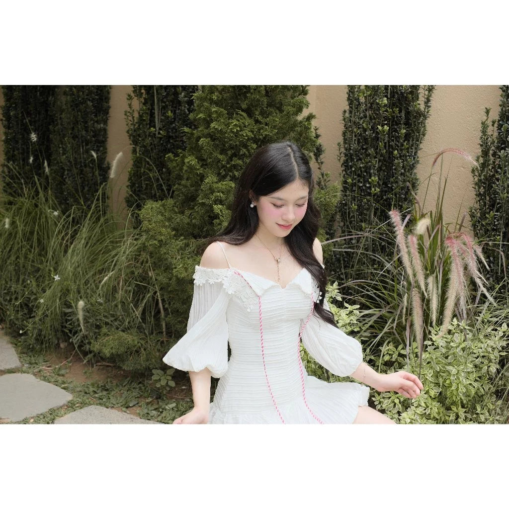 Aguja Belinda White Off-Shoulder Bubble Dress (Pre-order)
