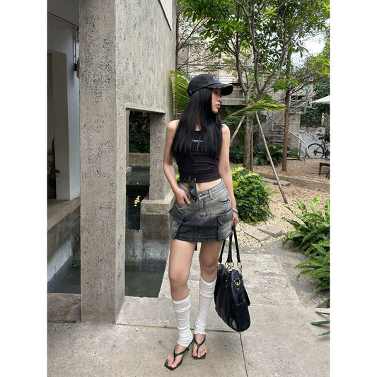 Now Saigon Denim Cargo Mini Skirt