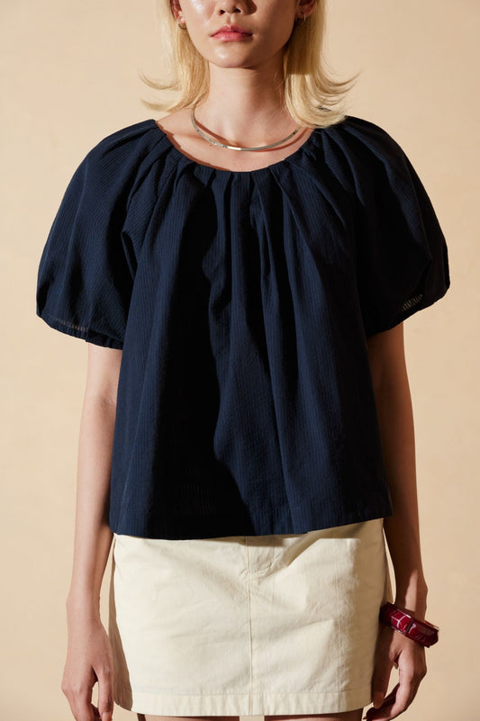 Libe Navy Puff Sleeve Top (Pre-order)