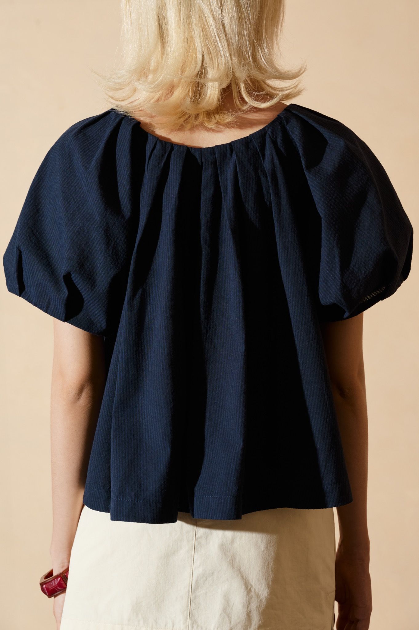 Libe Navy Puff Sleeve Top (Pre-order)