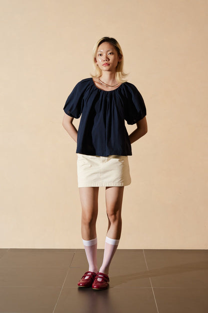 Libe Navy Puff Sleeve Top (Pre-order)