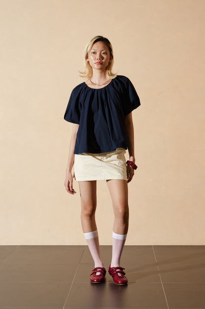 Libe Navy Puff Sleeve Top (Pre-order)