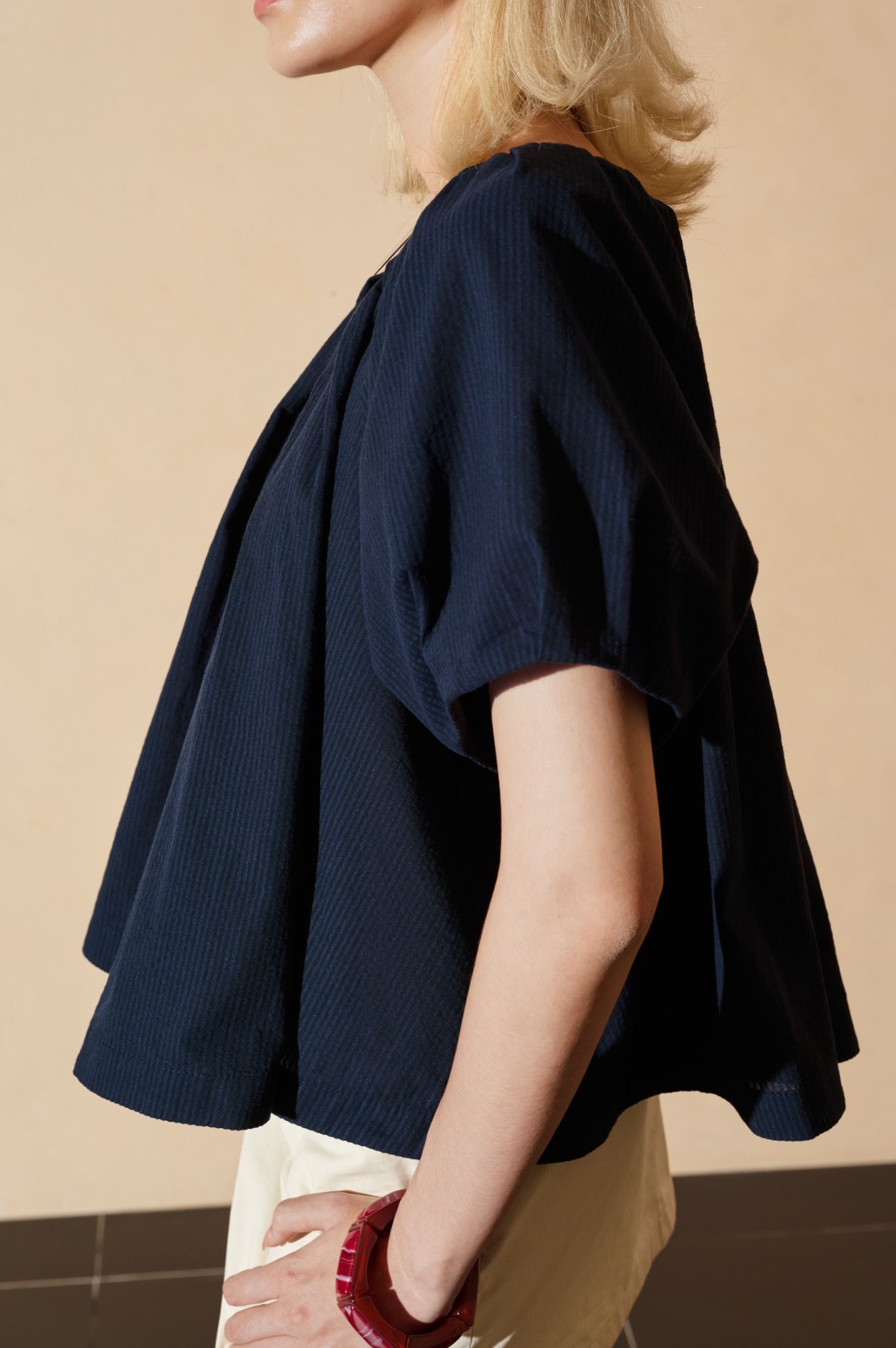Libe Navy Puff Sleeve Top (Pre-order)