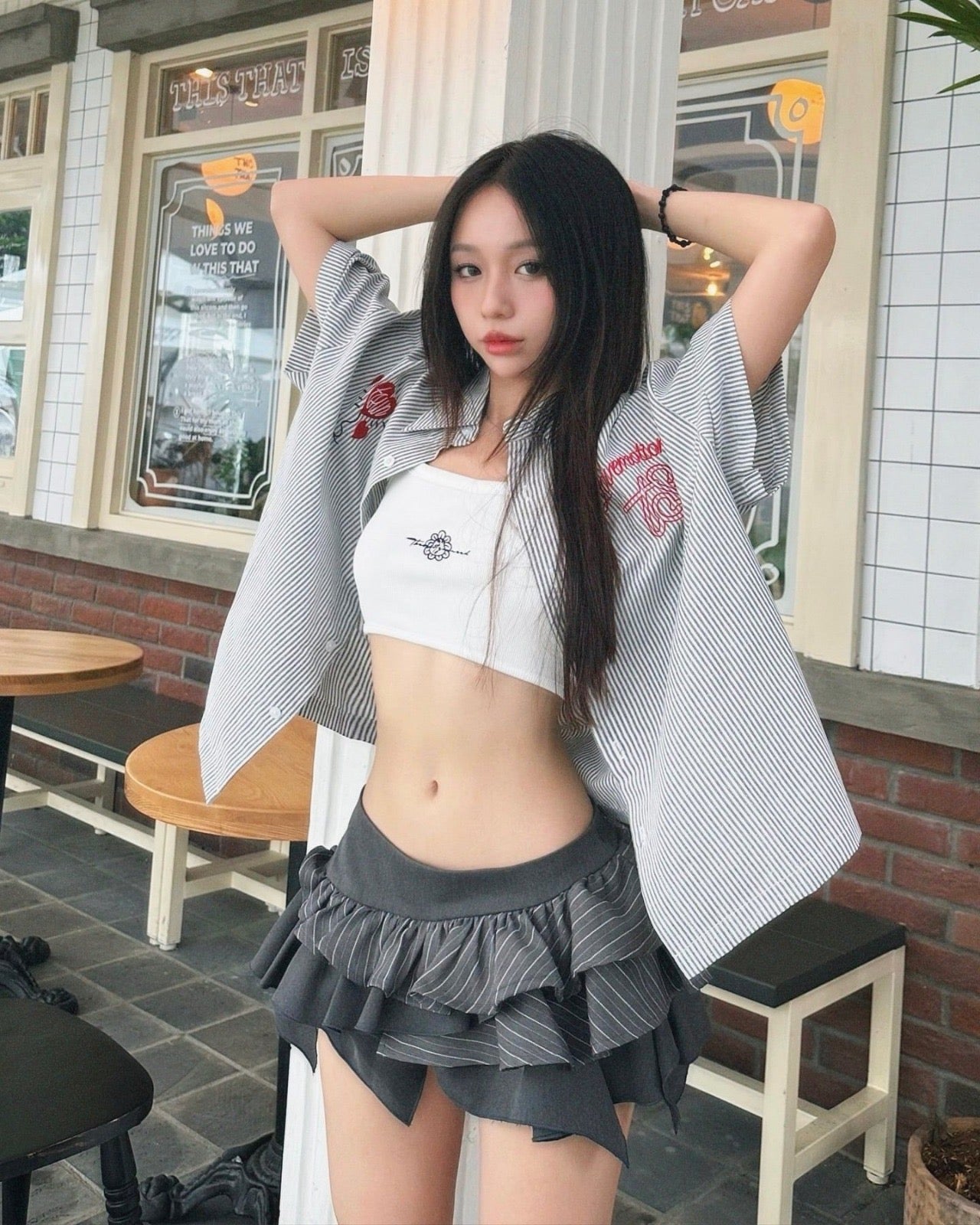 Tsun Ruffle Asymmetrical Mini Skirt Grey - Delivery within 48 hours