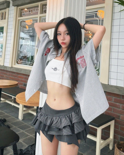 Tsun Ruffle Asymmetrical Mini Skirt Grey - Delivery within 48 hours