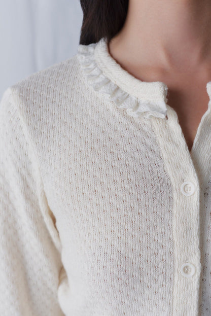 Libe Ivory Lace Trim Cardigan (Pre-order)