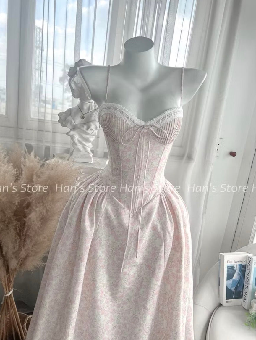 Han's Store Rosé Floral Corset Dress