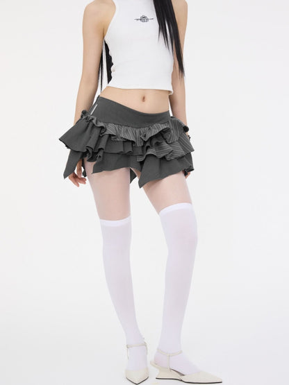 Tsun Ruffle Asymmetrical Mini Skirt Grey - Delivery within 48 hours
