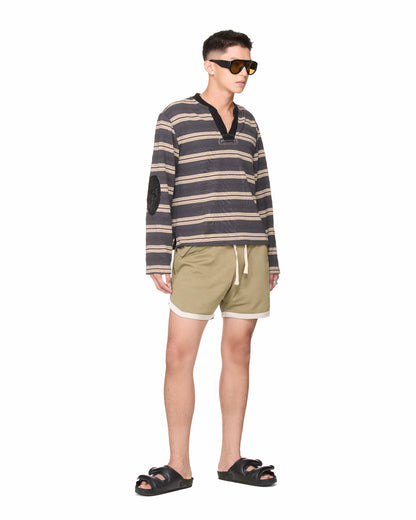 The Beuter Striped Elbow Patch Sweater - Dark Grey