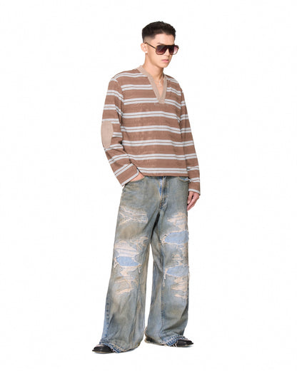 The Beuter Striped Elbow Patch Sweater - Mocha