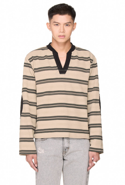 The Beuter Striped Elbow Patch Sweater - Grullo