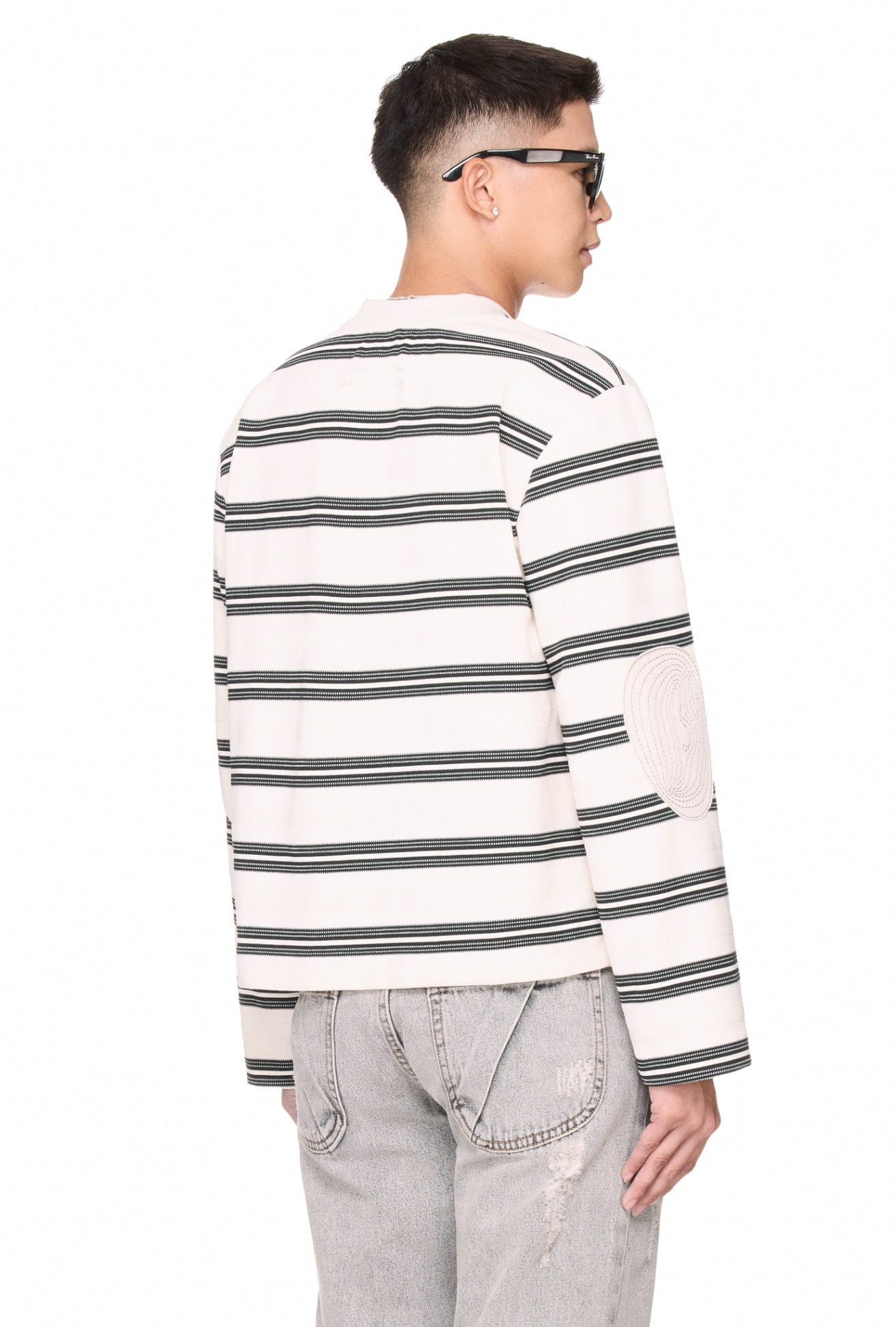 The Beuter Striped Elbow Patch Sweater - White
