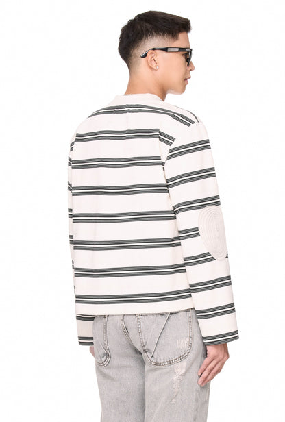 The Beuter Striped Elbow Patch Sweater - White