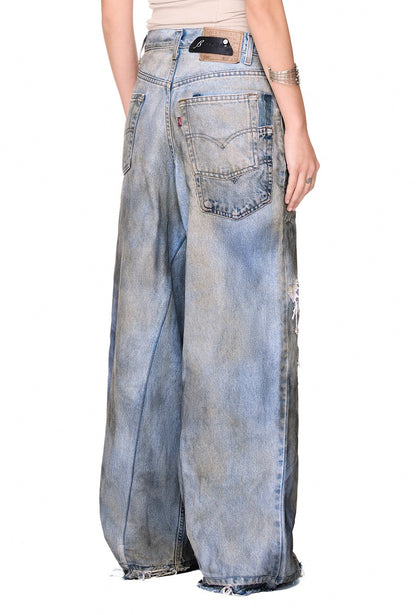 The Beuter Handcrafted Distressed Recycled Baggy Jeans - Blue