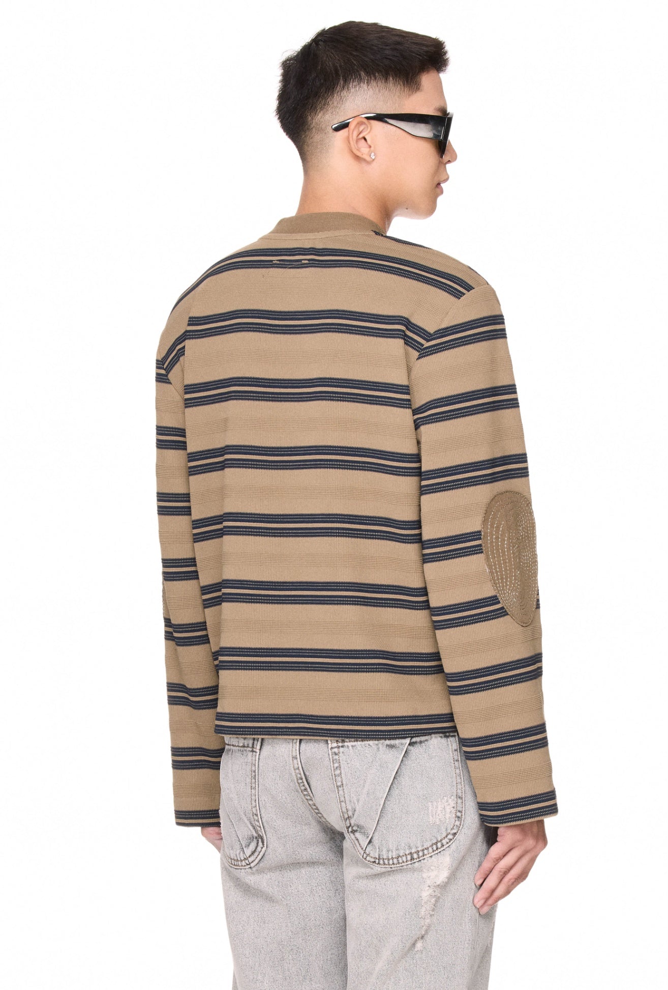 The Beuter Striped Elbow Patch Sweater - Taupe Gray