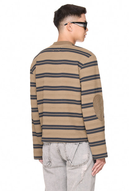 The Beuter Striped Elbow Patch Sweater - Taupe Gray