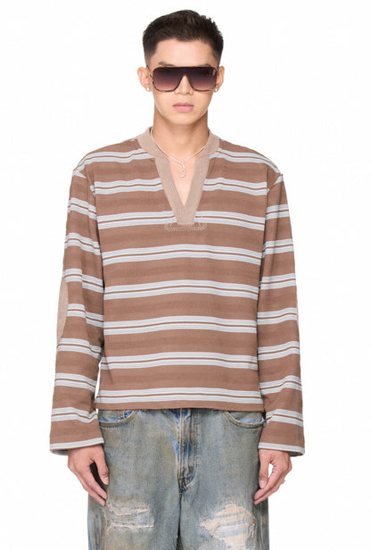 The Beuter Striped Elbow Patch Sweater - Mocha