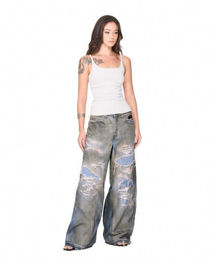 The Beuter Handcrafted Distressed Recycled Baggy Jeans - Blue