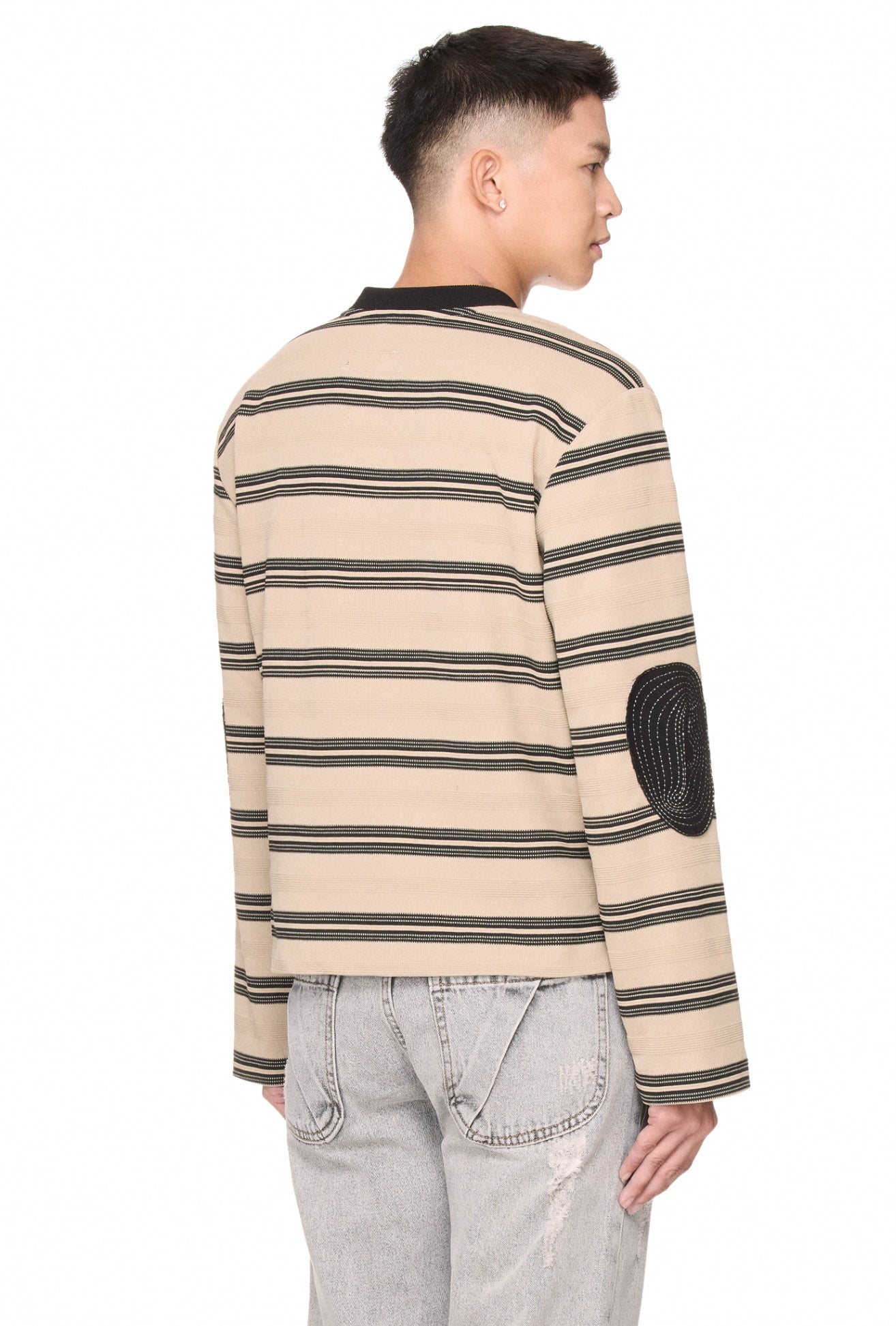 The Beuter Striped Elbow Patch Sweater - Grullo