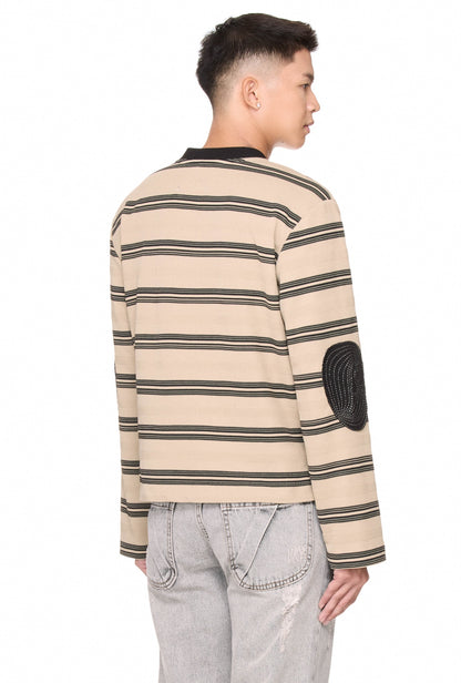 The Beuter Striped Elbow Patch Sweater - Grullo