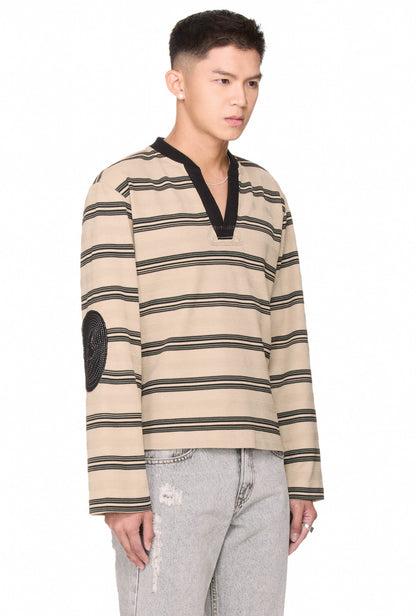 The Beuter Striped Elbow Patch Sweater - Grullo