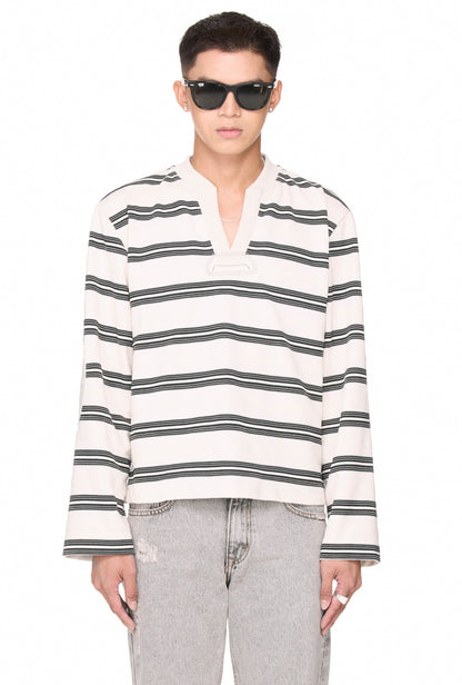 The Beuter Striped Elbow Patch Sweater - White
