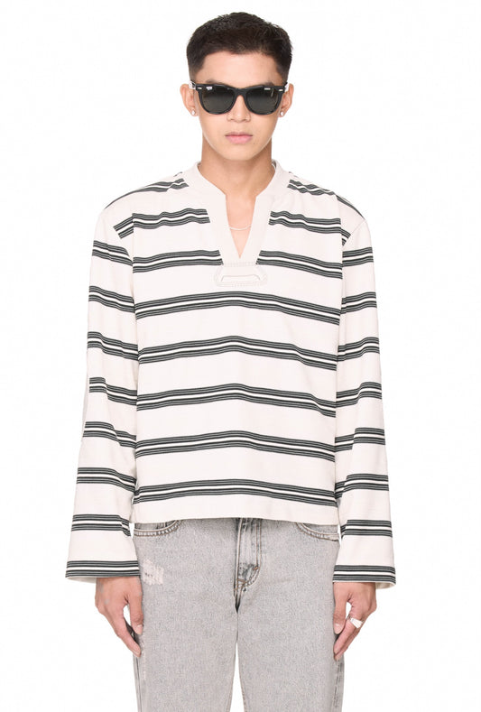 The Beuter Striped Elbow Patch Sweater - White