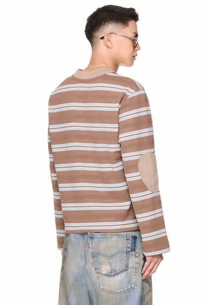 The Beuter Striped Elbow Patch Sweater - Mocha
