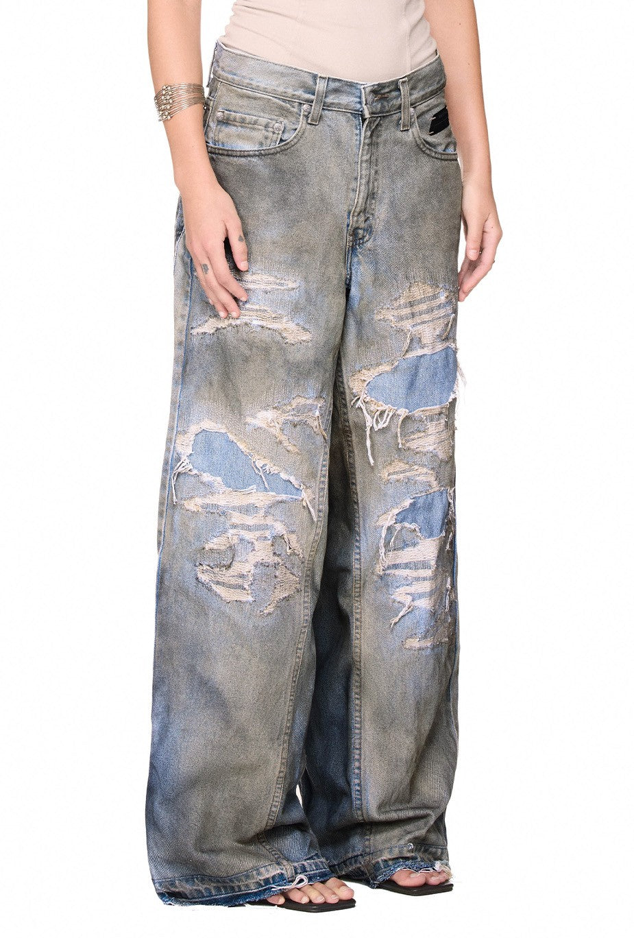 The Beuter Handcrafted Distressed Recycled Baggy Jeans - Blue