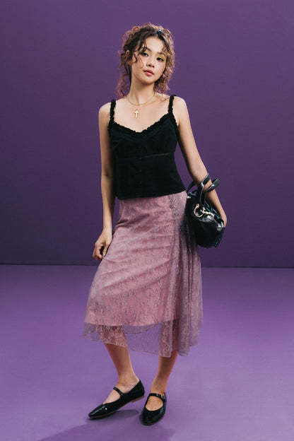 Libe Purple Pink Lace Mullet Mid Length Skirt (Pre-order)