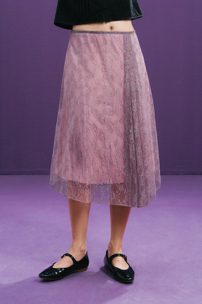 Libe Purple Pink Lace Mullet Mid Length Skirt (Pre-order)