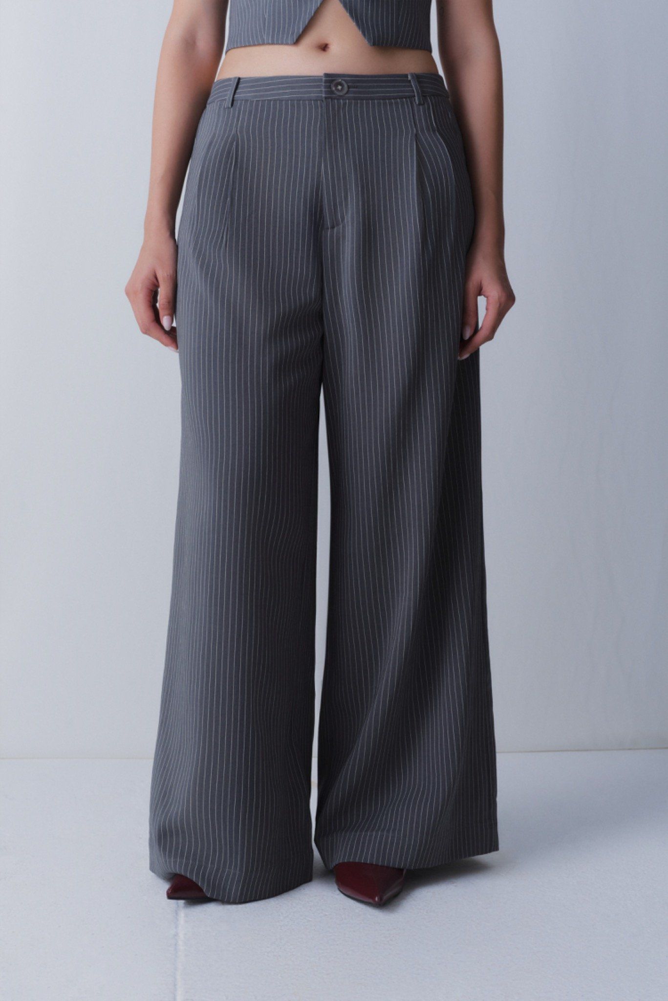 Libe Grey Wide Leg Trousers (Pre-order)