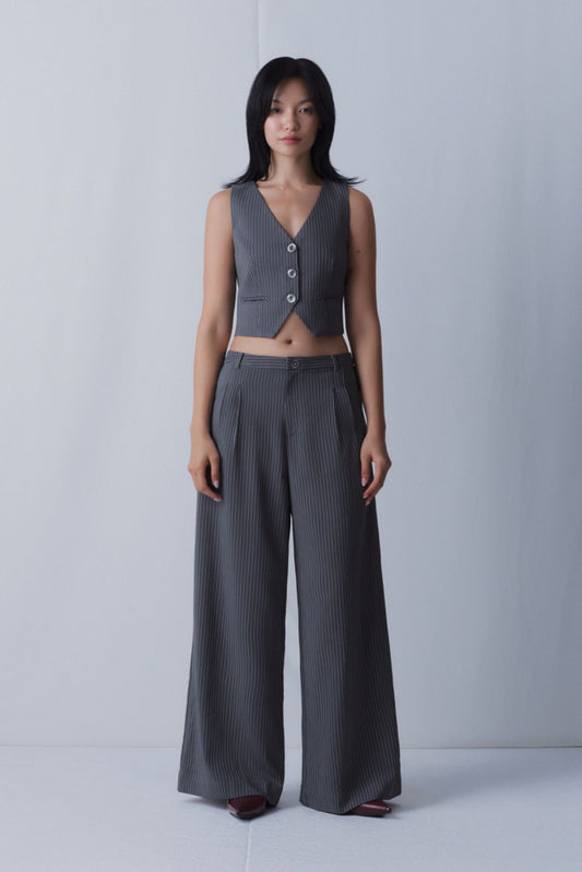 Libe Grey Wide Leg Trousers (Pre-order)