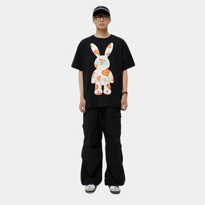 Bad Rabbit Club Heart Pattern Rabbit Tee - Black