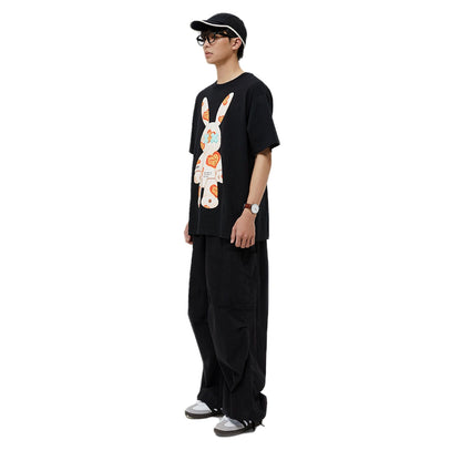 Bad Rabbit Club Heart Pattern Rabbit Tee - Black