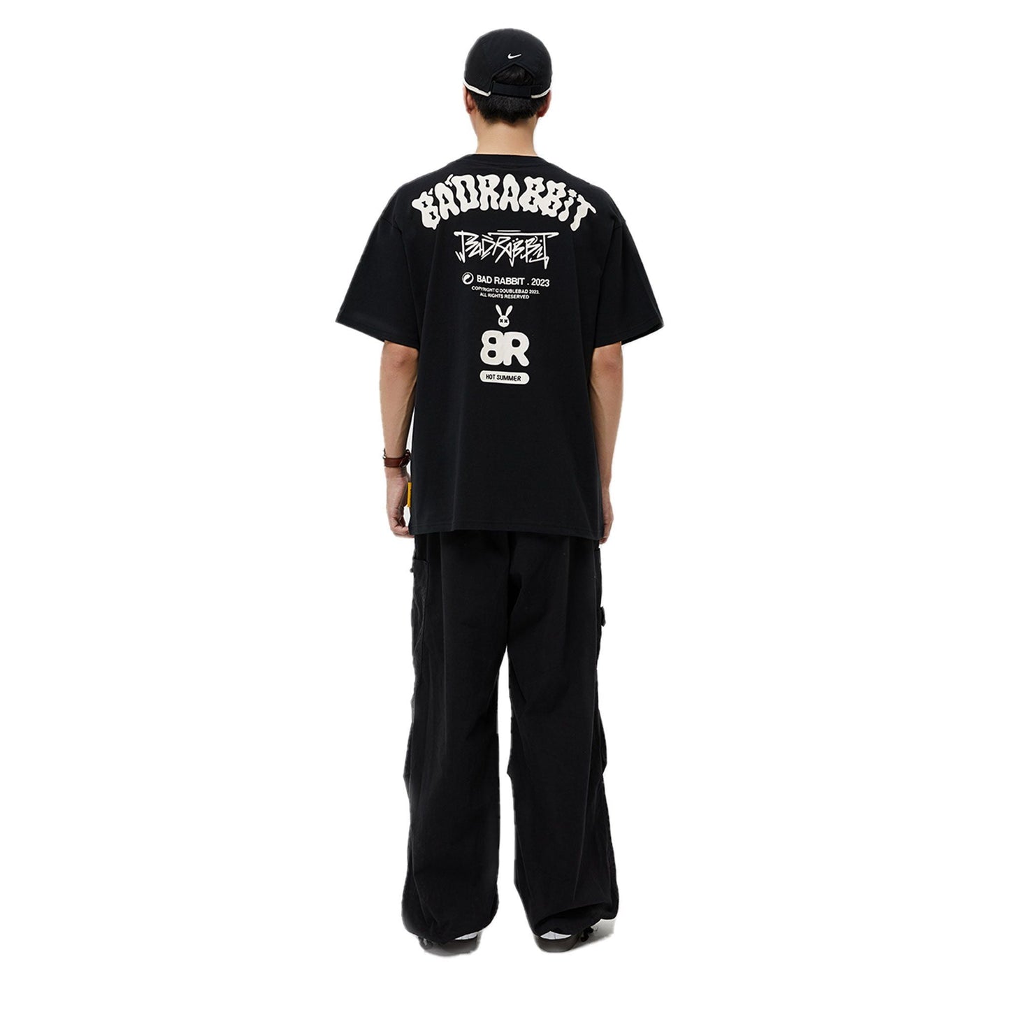 Bad Rabbit Club Heart Pattern Rabbit Tee - Black