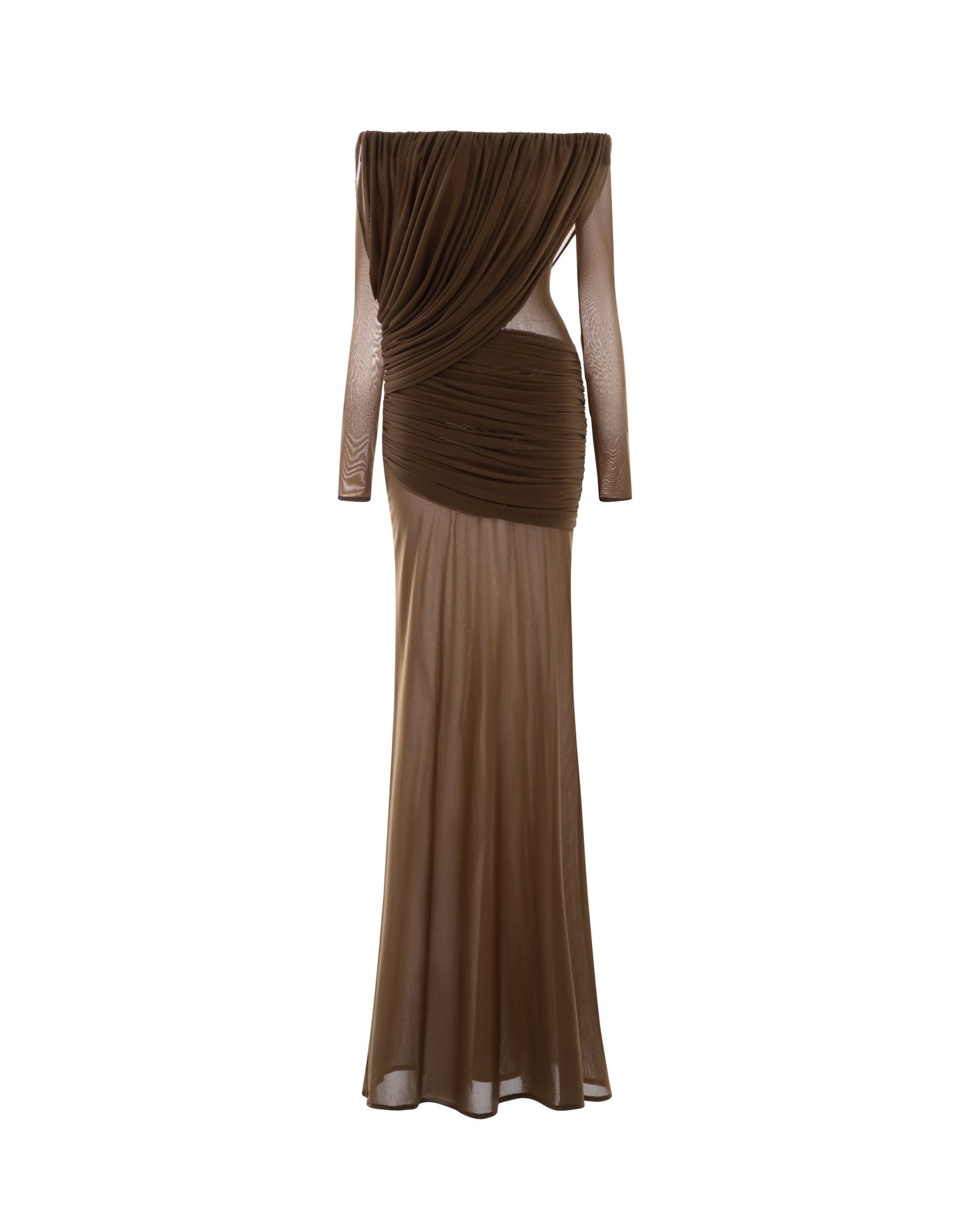 Mollynista Off-Shoulder Draped Mesh Dress