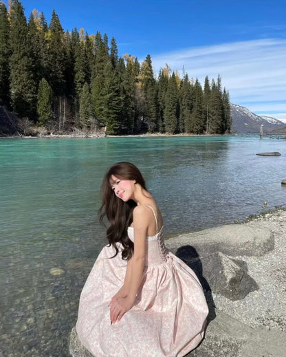 Han's Store Rosé Floral Corset Dress