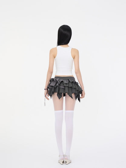 Tsun Ruffle Asymmetrical Mini Skirt Grey - Delivery within 48 hours