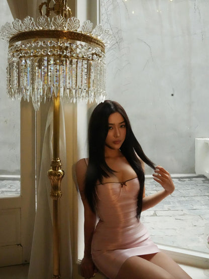 Daily n Rose Pink Satin Bandage Mini Dress