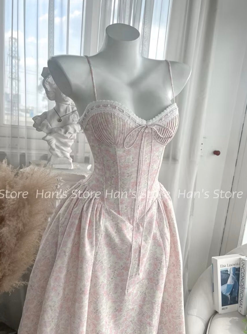 Han's Store Rosé Floral Corset Dress